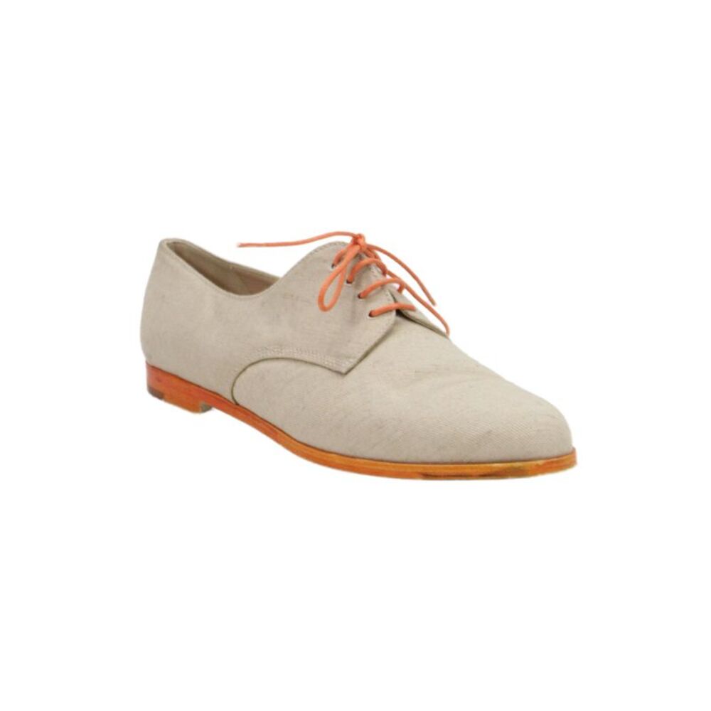 Manolo Blahnik Womens Canvas Lace Up Oxfords Beige Orange Size 9